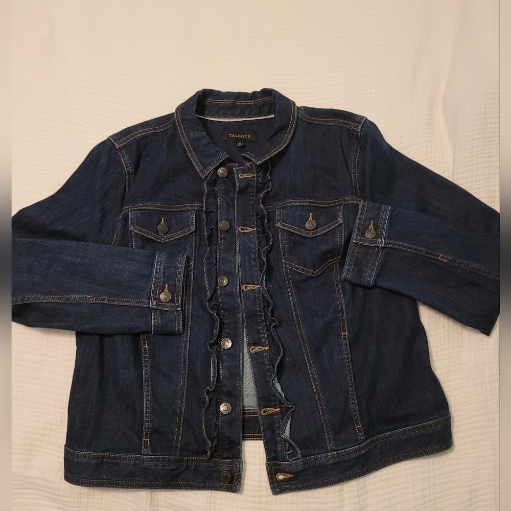 Talbots Ruffle Dark Blue Denim Jacket